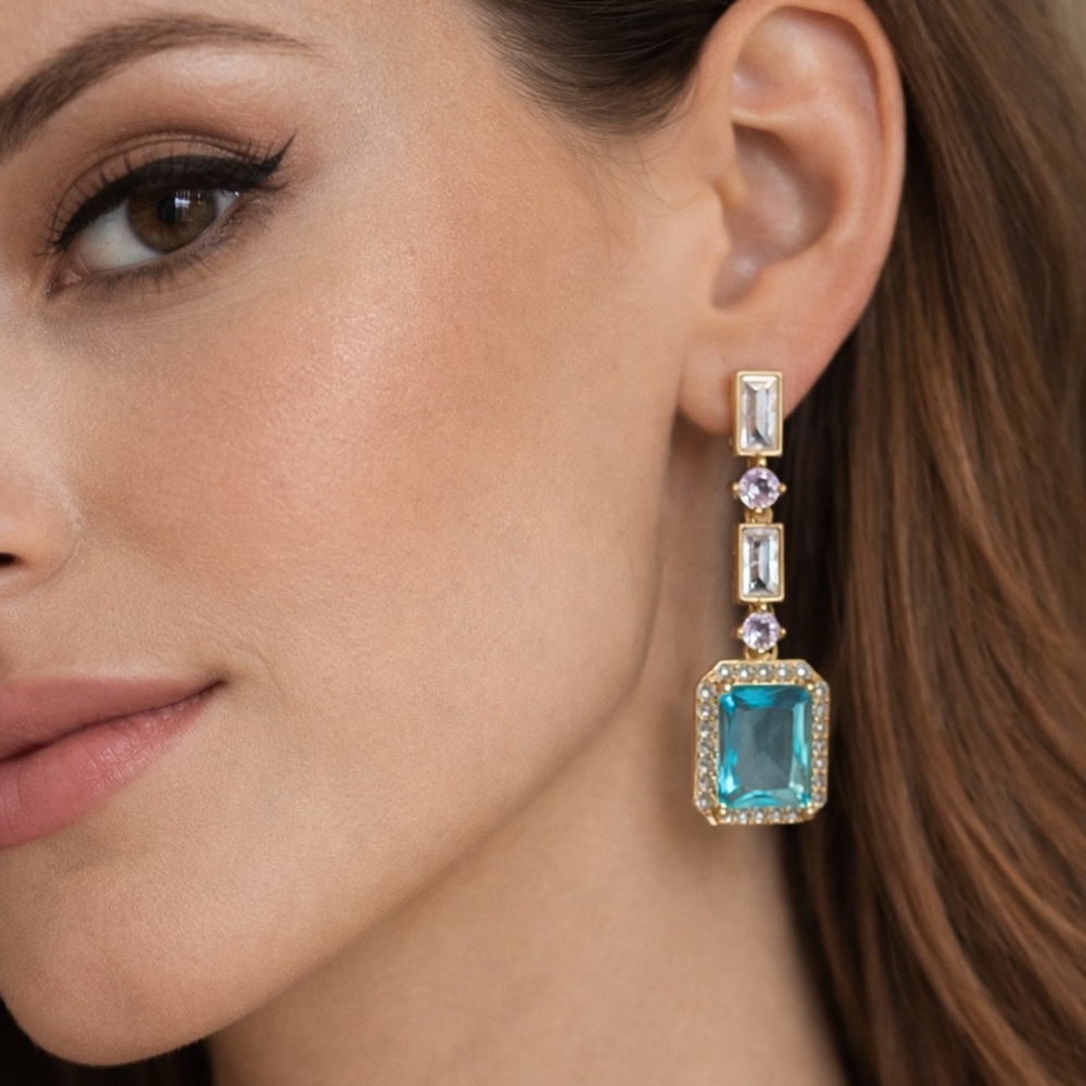 Elegant Gold and Blue Drop Earrings